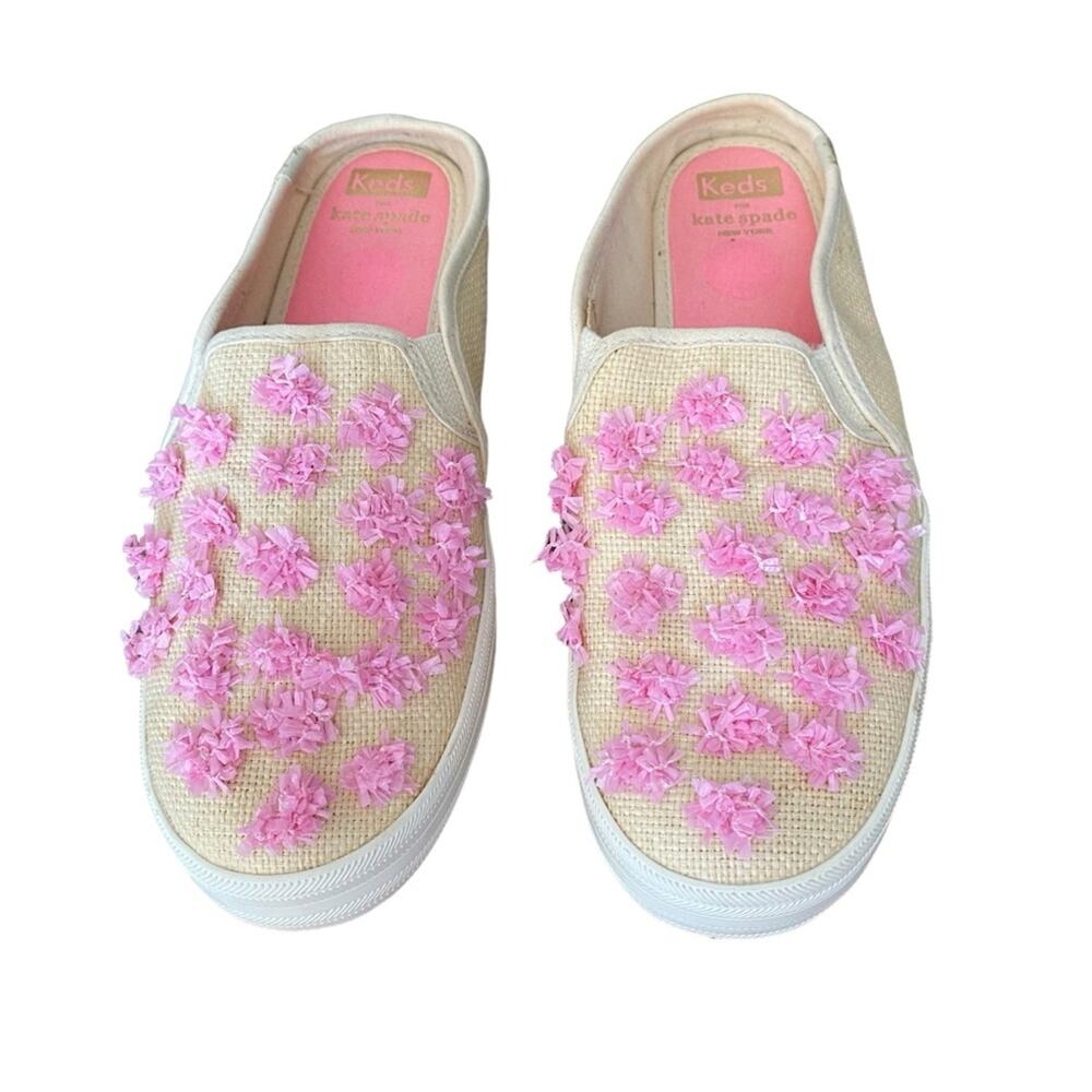 Kate Spade X Keds Mule Slide Sneaker Raffia Straw Pink Tan size 8.5